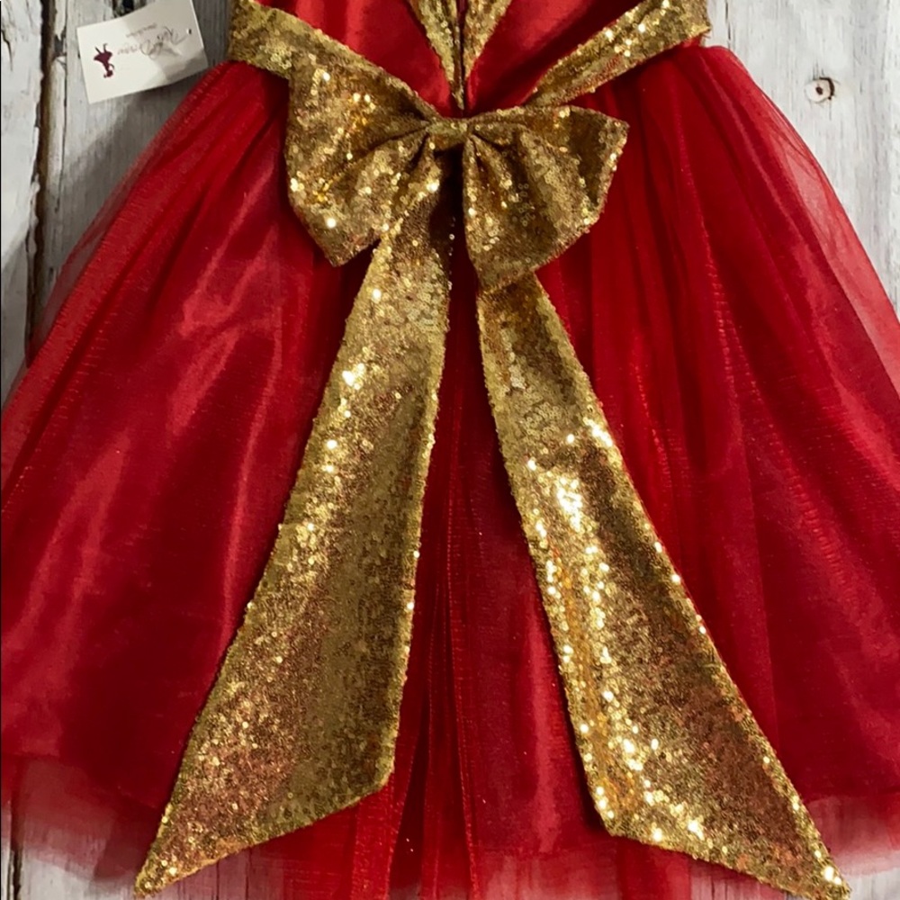Kid’s Gold and Red Christmas Dress - Picture 9 of 10